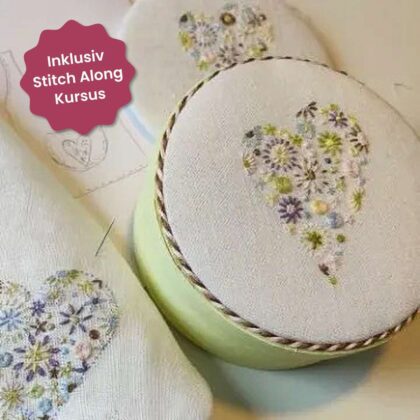 Broderet Blomsterhjerte Stitch Along