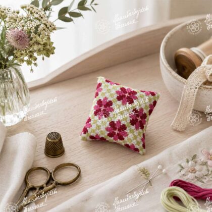 19-7146-Naalepude-blomster-blaa-Haandarbejdets-Fremme